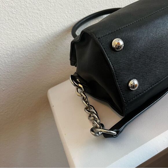 MICHAEL KORS Black Leather Hamilton Jet Set Selma Raven Satchel Tote Handbag - Picture 7 of 11